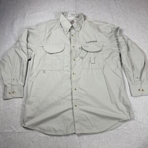 Tiger Hill Mens L Fishing Shirt Khaki Tan Long Sleeve Performance Poplin Lumen